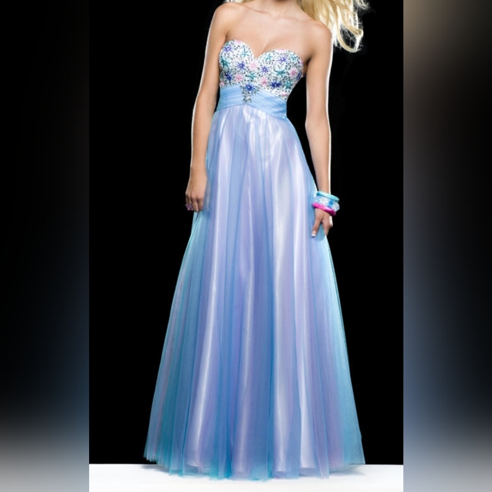 Clarisse Bejeweled Tulle Blue and Purple Prom Gown